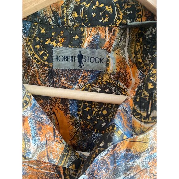Robert Stock L Button Up Short Sleeve Silk Abstract Medallion Silk - Picture 3 of 13